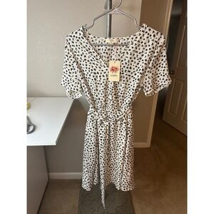 Entro Midi Dress Women Medium White Black NWT Removable Belt Abstract V-Neck